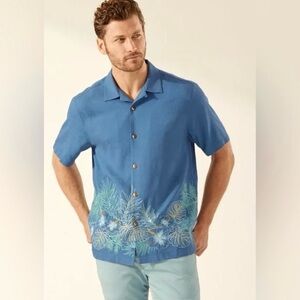 Tommy Bahama Garden Bay Blooms Camp Shirt Silk Dutch Blue Men’s XL